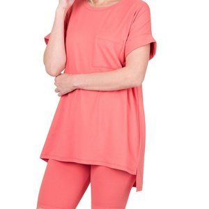 BRUSHED DTY MICROFIBER TOP & BIKER SHORTS SET